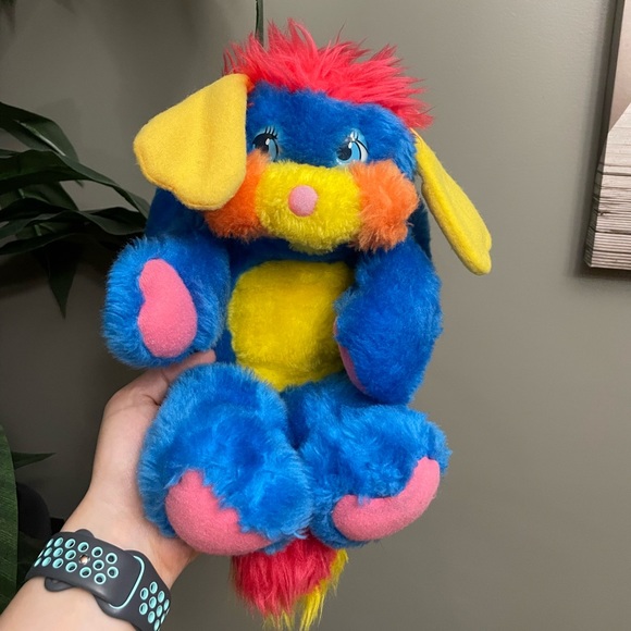 Vintage 1980s Popples FAKIE Plush Toy Bright Blue Stuffie Stuff Animal Neon - Picture 2 of 11